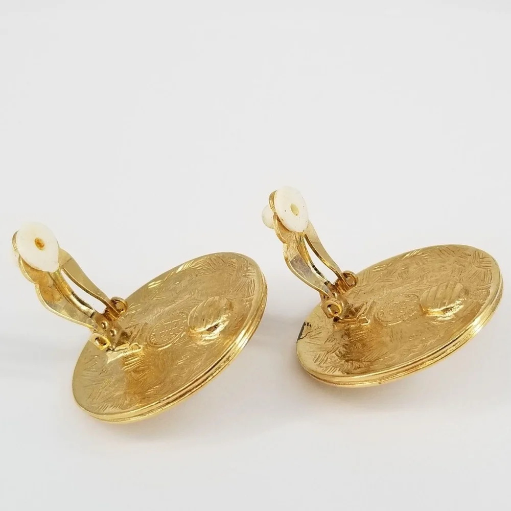 GIVENCHY vintage Greek Key Logo Gold & Pearl Earrings